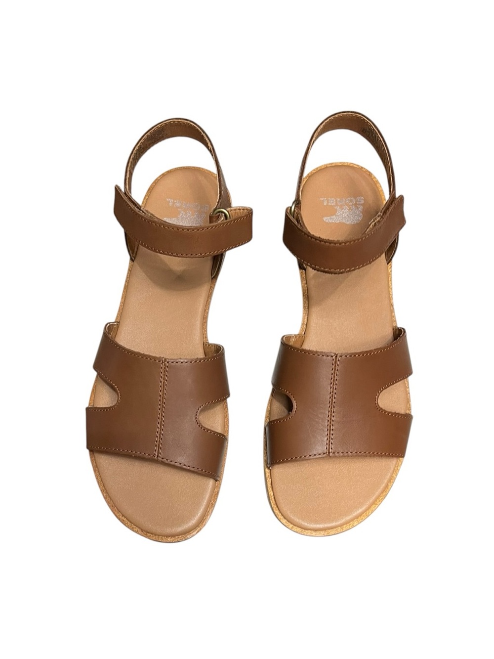 🌻NEW w/box Sorel Ella III Brown Ankle Strap Flat Sandals Leather Comfort sz 8.5